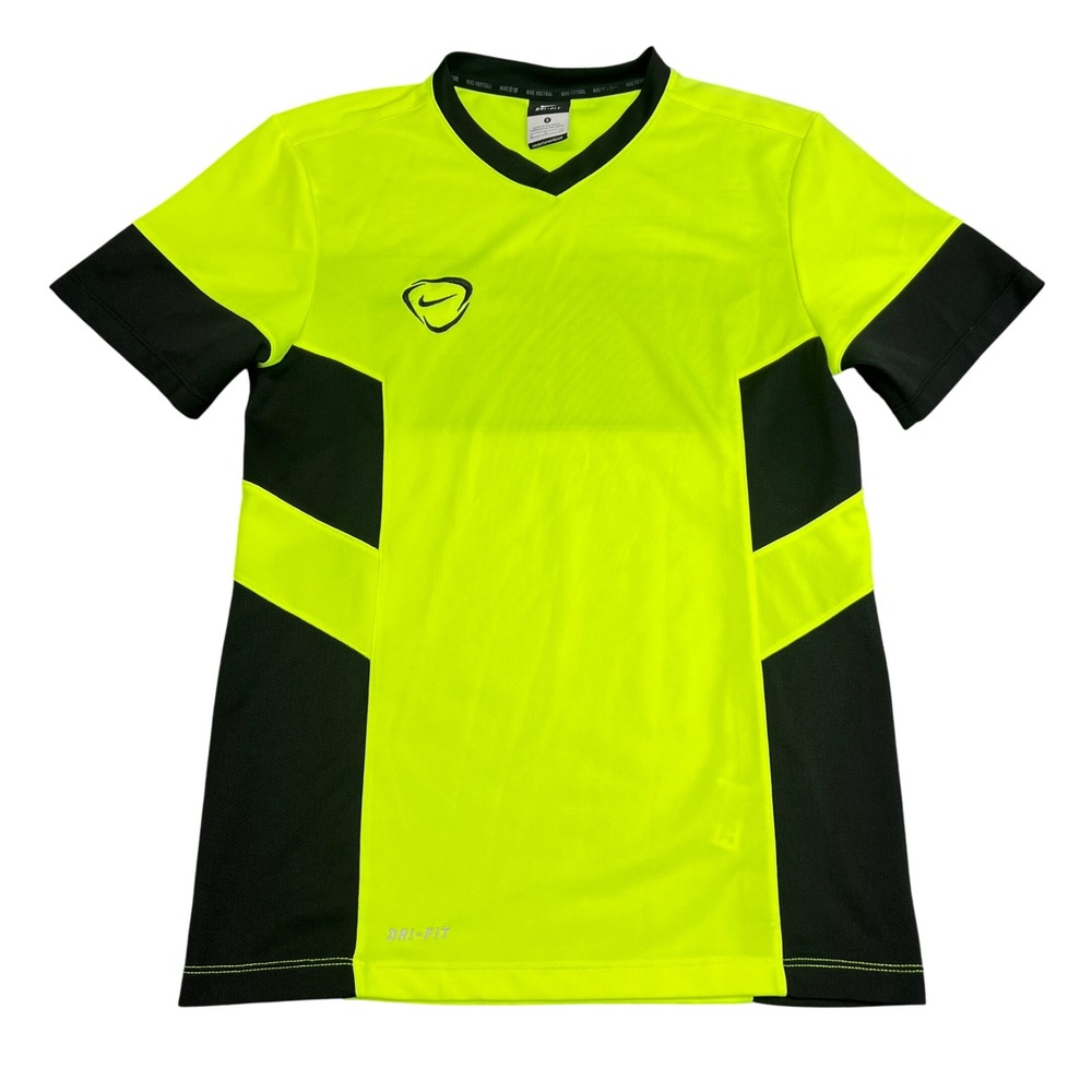 Nike Mens Dri-FIT Soccer Jersey Neon Yellow Black V-Neck Training Shirt Small